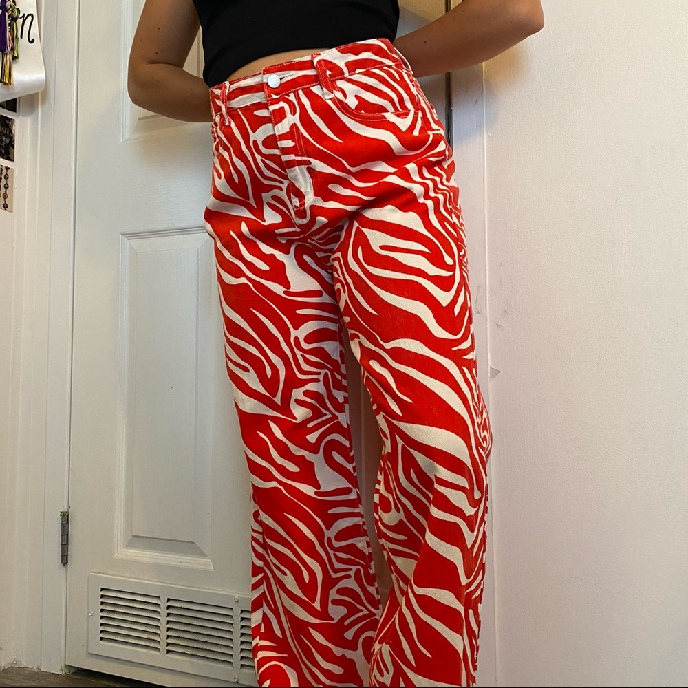 Shein red & white zebra jeans